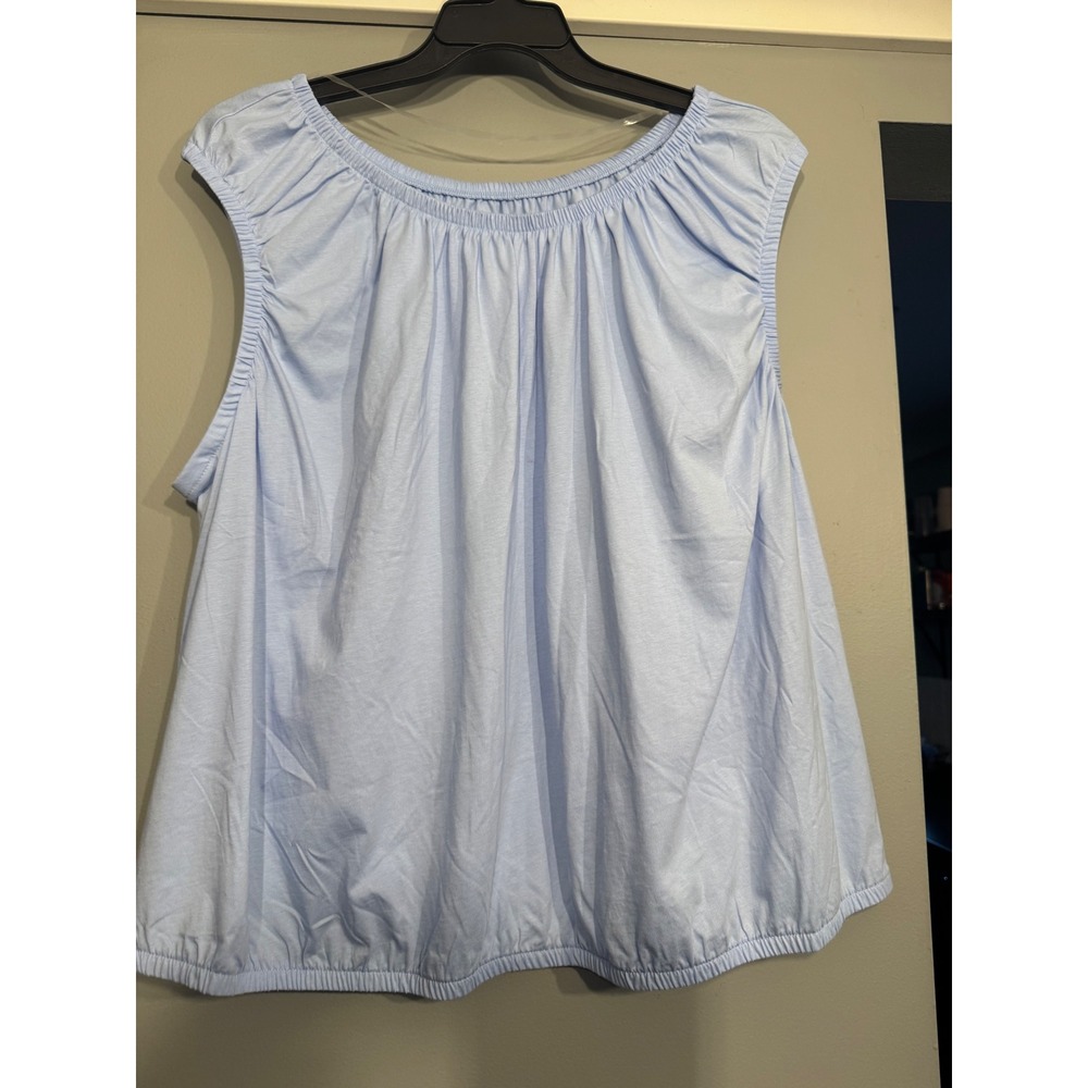 Terra & Sky Womens Blue Sleeveless Elastic Neck Hem Blouson Top Plus Size NWT